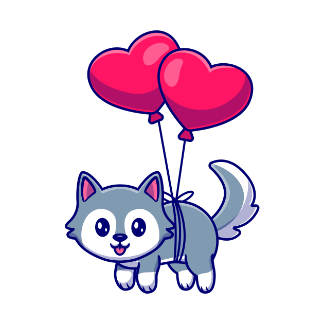 Cute Husky Dog Floating With Heart Balloons by Catalyst Labs