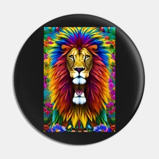 Colorful Lion with flowers surrealist impressionist style Chambala paradise Pin