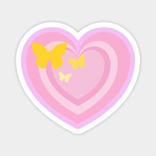 Pink heart with yellow butterflies aesthetic cute Magnet