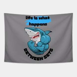 Bodybuilding Shark Sharing Wise Words Tapestry