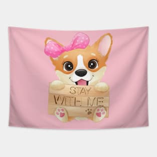 Cute little corgi holding a signboard tshirt Tapestry