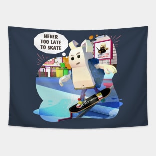 Bunny skate white rabbit skater, never too late Tapestry