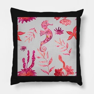 Red Seahorses and Algae (on light gray background) Pillow