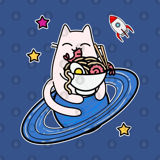 Cartoon cat astronaut in space with bowl of ramen by GlanceCat