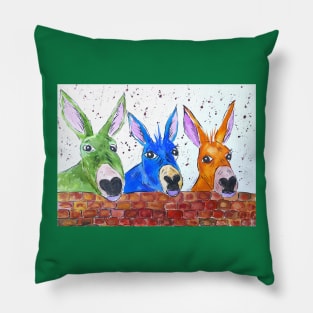 Three Quirky Colourful Donkeys Pillow