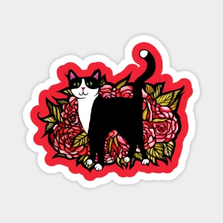 Red Roses Tuxedo Cat Magnet