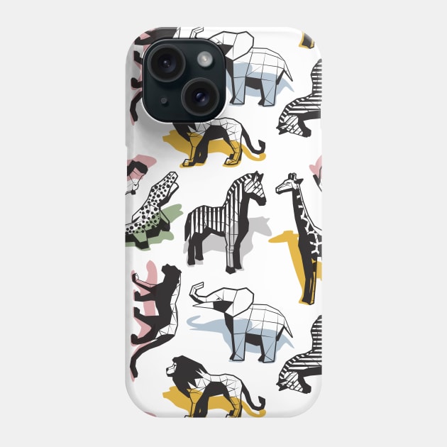 Safari geo animal // pattern // non directional design white background mustard yellow sage green pastel blue blush pink and grey safari animals shadows Phone Case by SelmaCardoso