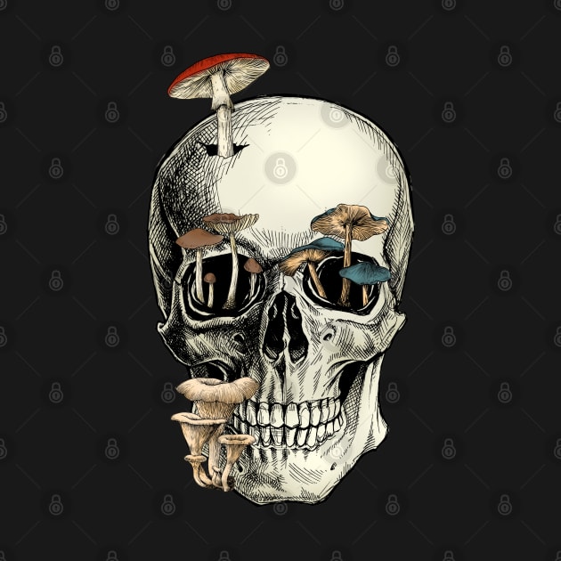 Skull Blossoming with Mushrooms by orangedan