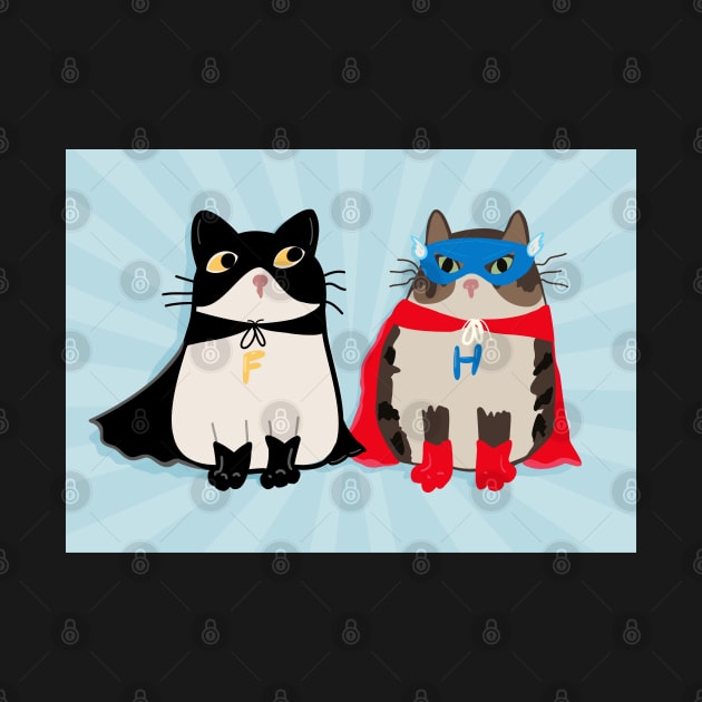 Fred and Henry, Superhero Cats in Masks and Capes by NattyDesigns