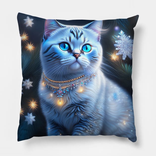 British Shorthair Kitten Christmas Pillow by Enchanted Reverie