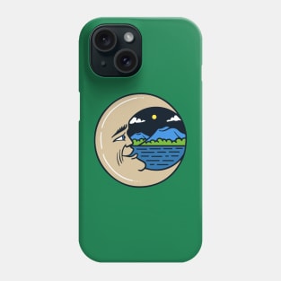 crescent moon mountain view illustration Phone Case