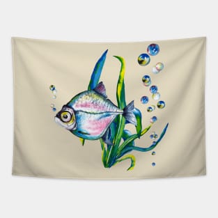 fish hand drawn blue Tapestry