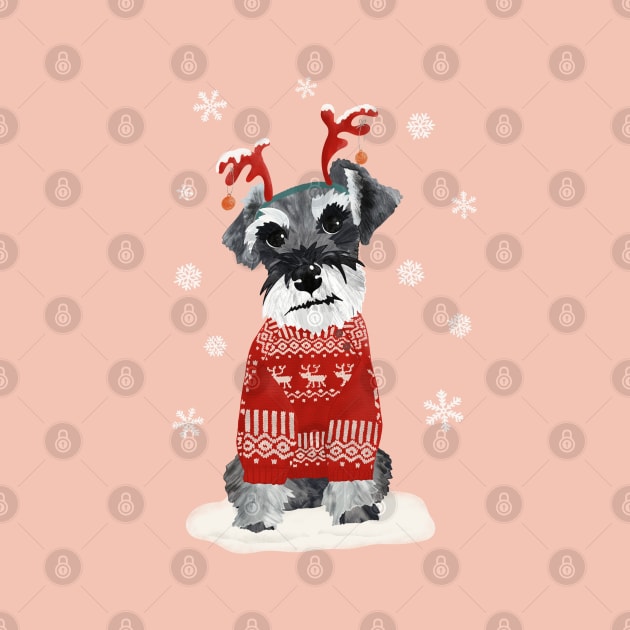 Christmas Miniature Schnauzer in Woolly Jumper and Reindeer Antlers by NattyDesigns