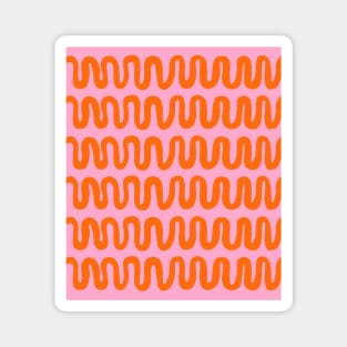 Squiggly Linear Pattern in Pink and Orange Stripes Magnet