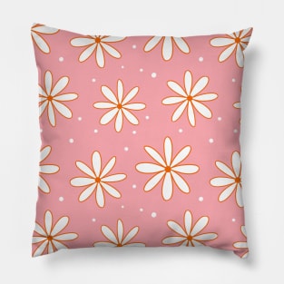 Retro Floral 70s Pink and orange cute pattern Pillow