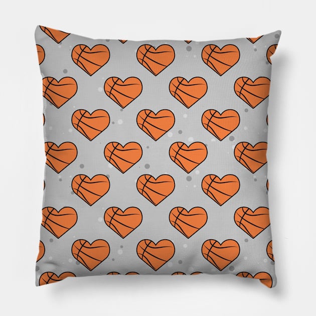 Basketball Ball Texture In Heart Shape - Seamless Pattern On Grey Background Pillow by DesignWood-Sport