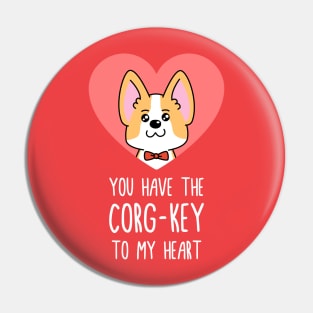 "Corg-key To My Heart" Valentines Corgi Pun Pin