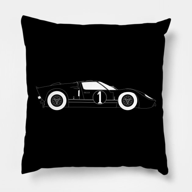 GT40 White Outline Pillow by kindacoolbutnotreally