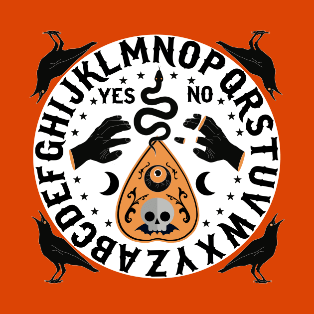 Orange And Black Modern Ouija Board With Ravens by LittleBunnySunshine