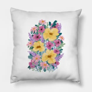 Pink, Yellow And Purple Abstract Wild Flowers Illustration Pillow