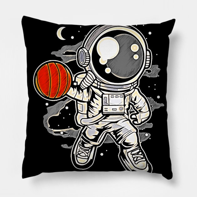Astronaut Basketball • Funny And Cool Sci-Fi Cartoon Drawing Design Great For Any Occasion And For Everyone Pillow by TeesHood
