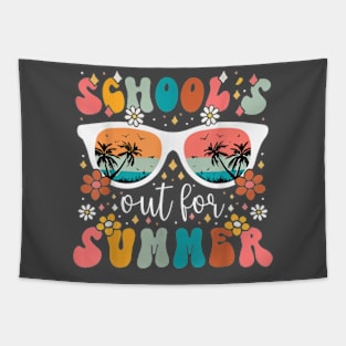 Last Day Of School Groovy Schools Out For Summer Teacher T-Shirt Tapestry