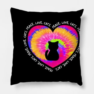 Peace Love Cats Rainbow Tie Dye Cat Lover Pillow