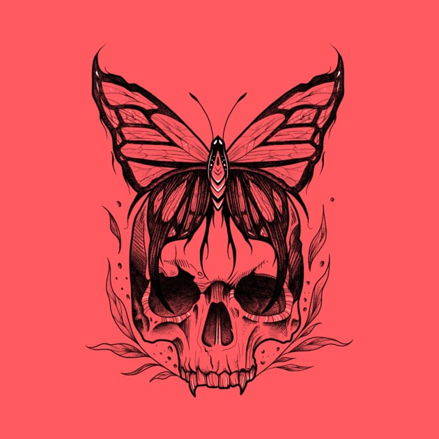 Skull and Butterfly (black version) by Gmonster