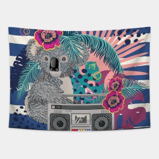 Cute koala with boombox Tapestry