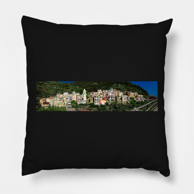 Panorama of the cliff town of Manarola, one of the colorful Cinque Terre on the Italian west coast Pillow by Dolfilms