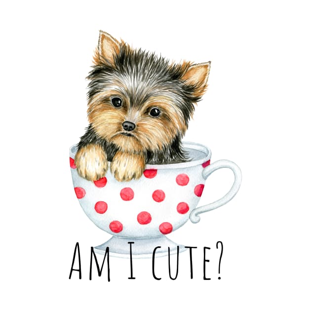 Cute Yorkshire terrier, cute puppy, puppy in a cup by Simple Wishes Art