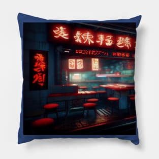 Cyberpunk Tokyo Ramen Shop Pillow