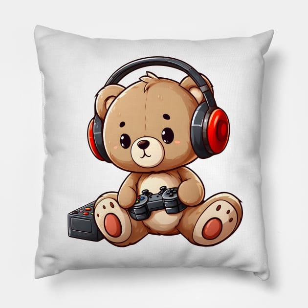 Cute Bear Gamer Kawaii Pillow by Teddy Club