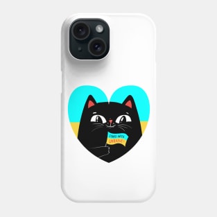 Black cat with Ukraine flag Phone Case