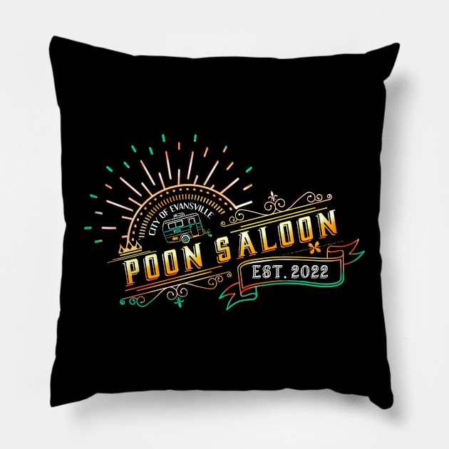 Poon Saloon Vintage Gold Old Fashioned Evansville Midwestern joke ICE COLD BEER Pillow by sandpaperdaisy
