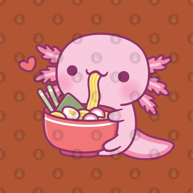 Cute Axolotl Eating Japanese Ramen Noodles by rustydoodle