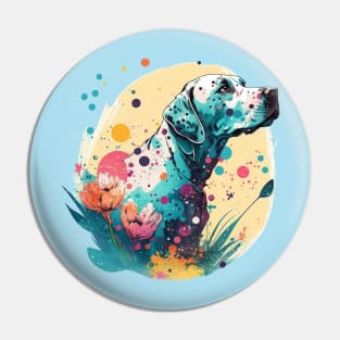 Retro Dalmatian Spring Flowers Dog Lover Paint Splatter Pin