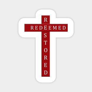 Redeemed and Restored by Jesus at The Cross - Red and White Word Art Magnet