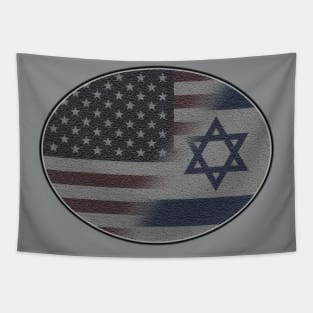 American and Israeli Flag Blended in Oval Tapestry