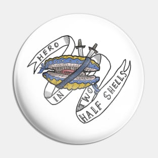 Clam hero in two half shells! - 90s retro parody design Pin