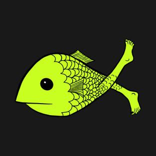 Green Fish with Human Feet Unique Design T-Shirt