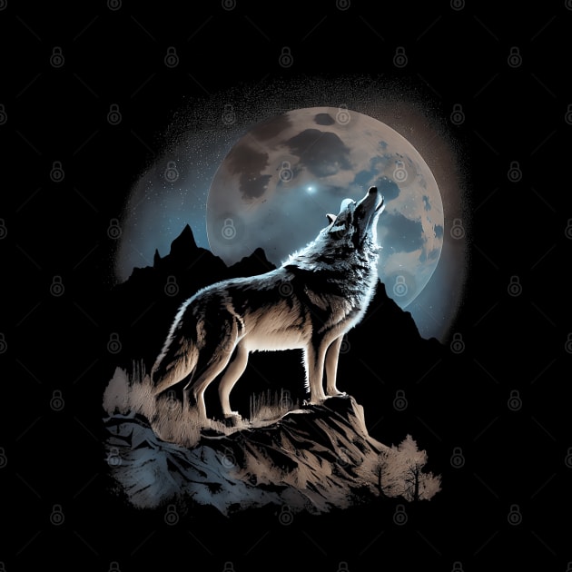 Wolf Lookout Full Moon on Mountain by The Full Moon Shop