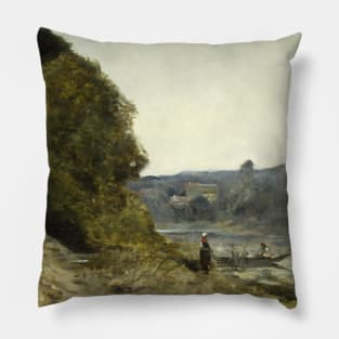 The Departure of the Boatman by Jean-Baptiste-Camille Corot Pillow