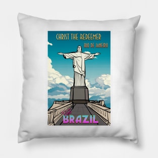 Christ The Redeemer Retro Travel Poster Pillow