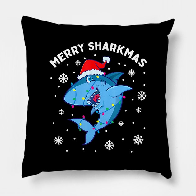 Merry Sharkmas Santa Christmas Sharks Lover Gift for kids Pillow by preston marvel