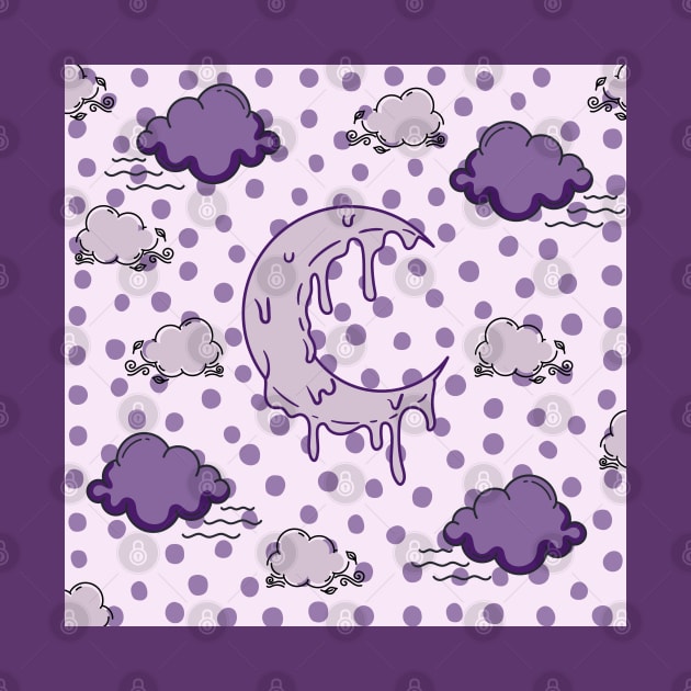 melting crescent moon cloud night purple polka dots by maplunk