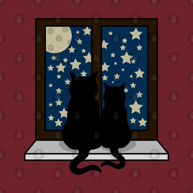 Two cats watching the moon by DigitalCleo