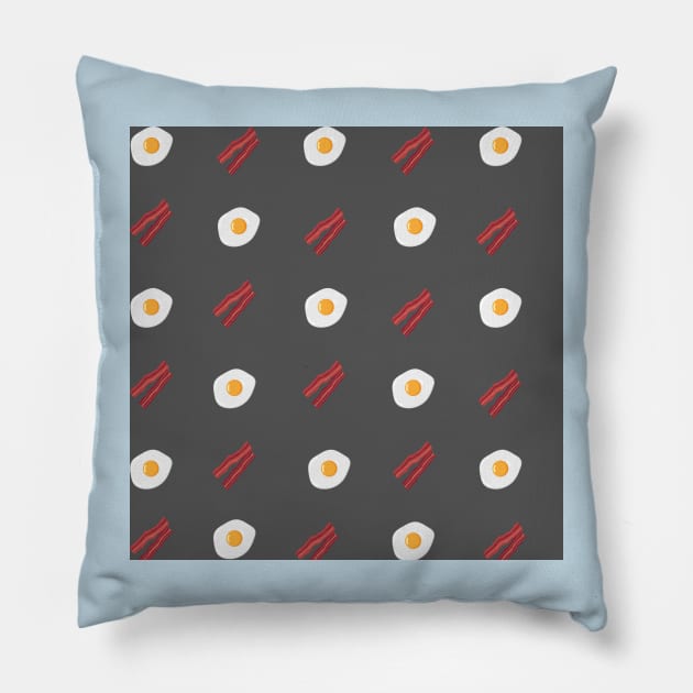 Bacon and Eggs - Dark Grey Pillow by IslandofdeDolls