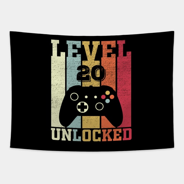 Level 20 Unlocked Funny Video Gamer 20th Birthday Gift Tapestry by DragonTees