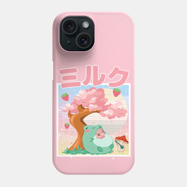 Strawberry Milk Kawaii Frog and Mushroom Phone Case by Sugoi Otaku Gifts